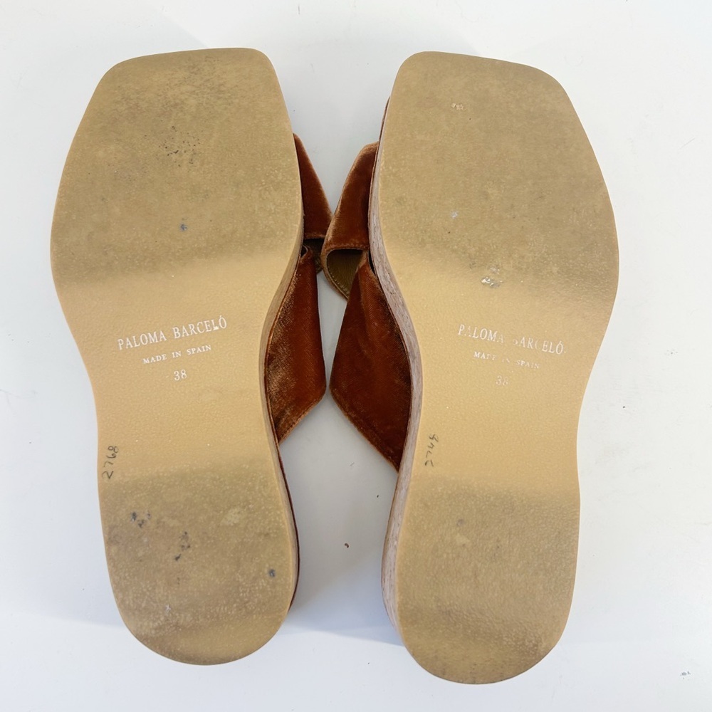 Paloma Barcelo Copper Velvet Cork Platform Sandals - Picture 7 of 7